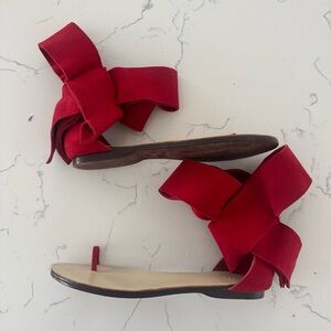 Aminah Abdul Jillil Red Suede Oversized Bow Sandals Sz 8 Statement Luxury